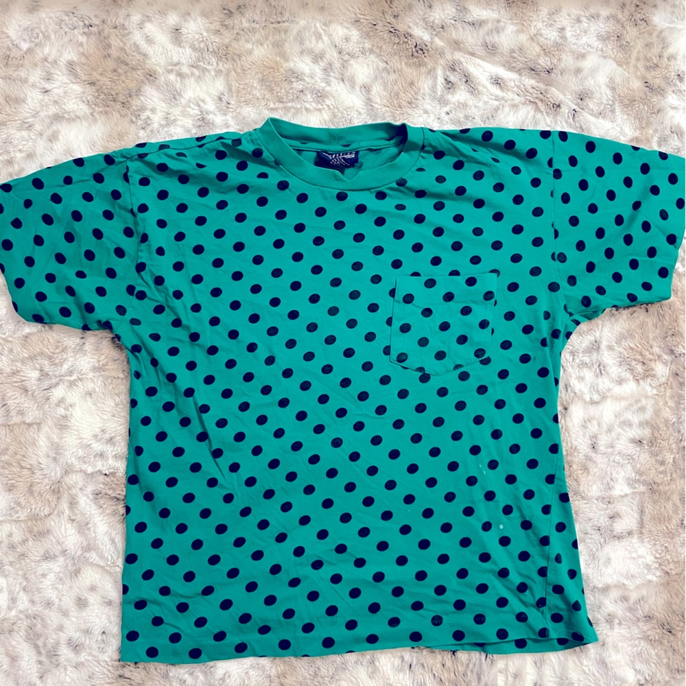 Vintage 80s 90s Nordstrom Activewear Green Polka Dot Short Sleeve Top